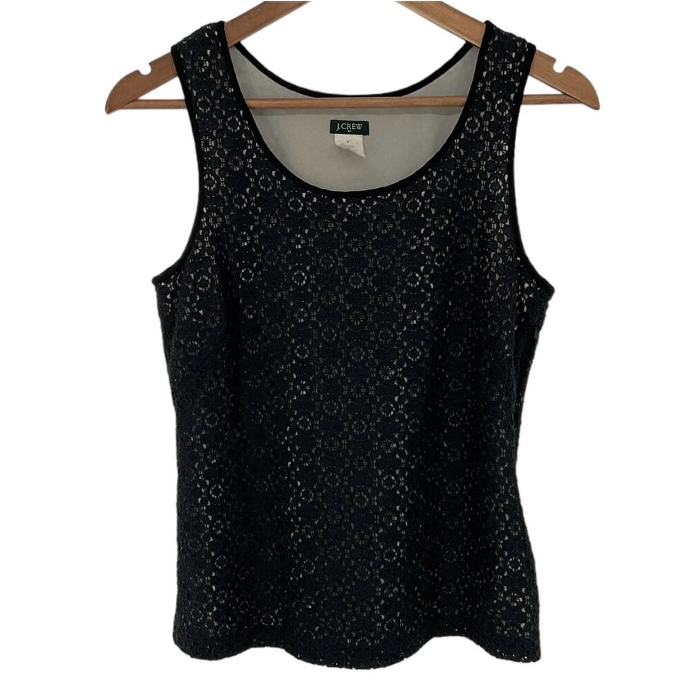 J CREW Black Lace Overlay Lined Sleeveless Blouse Size 0 Feminine Timeless